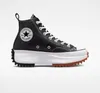 A studio shot of a single black Converse Run Star Hike Platform Foundational Leather A04292C Unisex shoe against a plain white background. Voir les images du produit