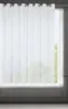 A white sheer curtain hangs in front of a window, with a view of trees outside. Produktbild-Vorschau