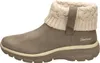 A side view of a single brown Skechers boot with a beige knitted cuff. Produktbild-Vorschau
