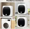 A collage showing a mini dryer in different mounting configurations: stacked on a washing machine, freestanding, and wall-mounted. Náhľad obrázku produktu
