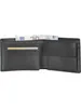 An open black leather wallet with euro banknotes and cards inside, on a white background. Podgląd zdjęcia produktu