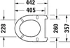 A technical drawing with dimensions of a toilet seat. Produktbild-Vorschau