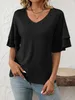 ASKSA T-shirt manches courtes chemisier col V été élégant Voir les images du produit 2
