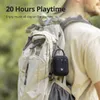 A person wearing a backpack with a small black speaker attached to it. Voir les images du produit