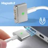 A split image showing a Magsafe 2 charger and its connection to a laptop. Produktbild-Vorschau