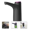 A black electric water bottle pump with a purple accent on top, shown against a white background. There are also three smaller inset images showing details of the pump. Náhled obrázku produktu