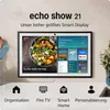 A close-up of an Amazon Echo Show 21 smart display showing a recipe and various app widgets, with icons and text below indicating features. Anteprima dell’immagine prodotto