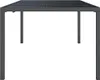 A dark gray metal garden table with a slatted top and four legs, shown from a front-facing perspective against a white background. Náhľad obrázku produktu