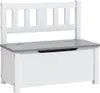 A white toy chest bench with a gray lid and a slatted backrest. Produktbild-Vorschau