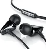 A pair of black in-ear headphones with silver accents and a black cable with a silver inline control module. Produktbild-Vorschau