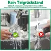 Two images showing the cleaning of a food processor blade under running water. The left image shows a successful cleaning with a green checkmark, while the right image shows an unsuccessful cleaning with a red cross. Produktbild-Vorschau