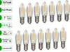A set of 14 LED filament bulbs arranged in two rows on a white background, with informational text labels on the left side. Produktbild-Vorschau