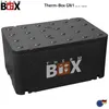A black insulated box with branding and text. Produktbild-Vorschau