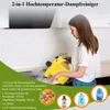 A woman is using a yellow steam cleaner on a kitchen counter. Produktbild-Vorschau