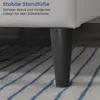 A close-up of a bed leg on a striped rug, with German text describing the product's features. Náhľad obrázku produktu