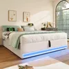 A bedroom scene featuring a bed with integrated LED lighting and charging capabilities. Produktbild-Vorschau