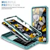 A teal phone case is shown in a disassembled state, with the phone and its components visible inside. Produktbild-Vorschau