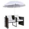 vidaXL Gartenbett mit Sonnenschirm Braun Poly Rattan Produktbild-Vorschau 6