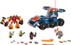 A collection of LEGO NEXO KNIGHTS toys, including a large mobile defense tower, a monster-like figure, and several smaller figures and accessories, arranged on a white background. Podgląd zdjęcia produktu