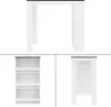 A collage of three images showing different views of a white bar table with a black top and a white shelf unit. Produktbild-Vorschau