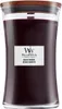 A WoodWick Black Cherry scented candle in a glass jar with a wooden lid. Náhled obrázku produktu