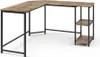 A corner desk with a rustic wood finish and black metal legs, shown against a white background. Anteprima dell’immagine prodotto