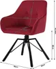 A red upholstered chair with black metal legs, shown with dimensions indicated by measurement lines and text. Produktbild-Vorschau