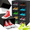A collection of stackable shoe boxes filled with various colored shoes, with some boxes open and shoes displayed outside. Podgląd zdjęcia produktu