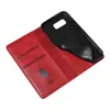 A red leather flip phone case with card slots and a black inner phone holder. Produktbild-Vorschau