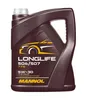 A dark brown plastic bottle of engine oil with yellow and white text and graphics. Produktbild-Vorschau