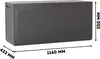 A dark gray plastic storage box with dimensions indicated by measurement lines and text. Náhled obrázku produktu