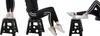 A collage of three images showing a person using a black folding stool in different positions. Náhled obrázku produktu