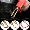 A red plastic welding tool is shown being used to repair a car bumper, with three close-up circular insets demonstrating different welding tip shapes. Produktbild-Vorschau
