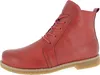 A red leather boot is shown against a white background.