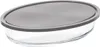 A clear studio shot of an oval glass dish with a gray lid. Náhled obrázku produktu