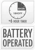 A graphic showing a clock face with timer settings and text indicating battery operation. Náhled obrázku produktu