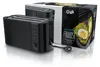 A black toaster and its packaging are displayed on a reflective surface against a white background. Náhľad obrázku produktu