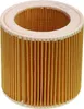 A close-up studio shot of a cylindrical air filter element with pleated orange filter paper and a white top and bottom rim. The filter is positioned slightly diagonally, showcasing its textured surface and ribbed edges. Anteprima dell’immagine prodotto