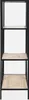 A tall, narrow shelving unit with a black metal frame and three wooden shelves. Produktbild-Vorschau
