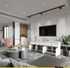 A modern living room with a white sideboard, TV, and furniture. Náhled obrázku produktu