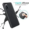 A black phone case is shown with black liquid splashes around it, and a close-up inset shows a hand wiping the case with a cloth. Produktbild-Vorschau