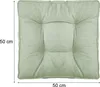 A square green cushion with a tufted design, shown from a top-down perspective. Measurement indicators are present on the left and bottom edges, showing '50 cm'. Produktbild-Vorschau