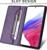A purple flip wallet phone case is open, showing card slots and a phone screen with a colorful abstract image. Produktbild-Vorschau