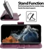 A flip case for a smartphone is shown in an open position, demonstrating its stand function. The phone screen displays a vibrant abstract image. Text overlays describe the stand feature. Náhled obrázku produktu