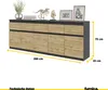 A sideboard or dresser with several drawers and doors, decorated with various items on top, with dimensions indicated. Voir les images du produit