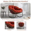 A collage of images showcasing a papasan-style rocking chair with an orange cushion, presented in a home or patio setting. The collage includes a main image of the chair, a close-up of the cushion, and a detail shot of the chair's frame and base. Anteprima dell’immagine prodotto