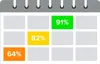 A calendar grid with some cells highlighted with percentages and colors. Produktbild-Vorschau