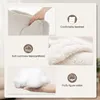 Collage of images showing features of a chair, including fabric texture, filling, and a hand touching the backrest. Voir les images du produit