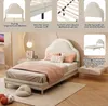 A bedroom scene featuring a bed with a cloud-shaped headboard and LED lighting, surrounded by decorative elements and close-up shots of product features. Produktbild-Vorschau