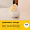 A close-up of a breast pump part filled with milk, with marketing text and an eye icon below. Voir les images du produit